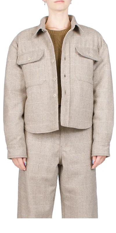 Plus size women's wool blend coats for a warm and stylish winterShrunken Cpo Jacket In Tan Herringbone Plus size women's wool blend coats for a warm and stylish winterShrunken Cpo Jacket In Tan Herringbone