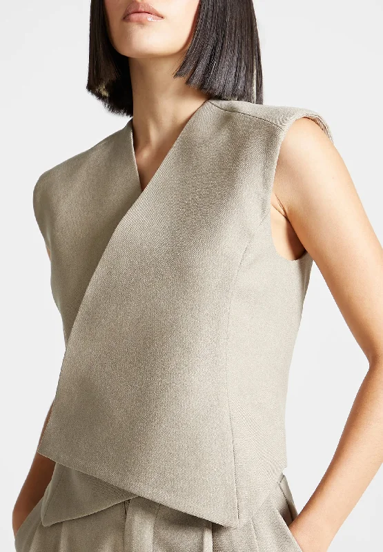 Women's long - sleeve wool coats in a houndstooth pattern for a classic charmTailored Wrap Waistcoat - Beige Women's long - sleeve wool coats in a houndstooth pattern for a classic charmTailored Wrap Waistcoat - Beige