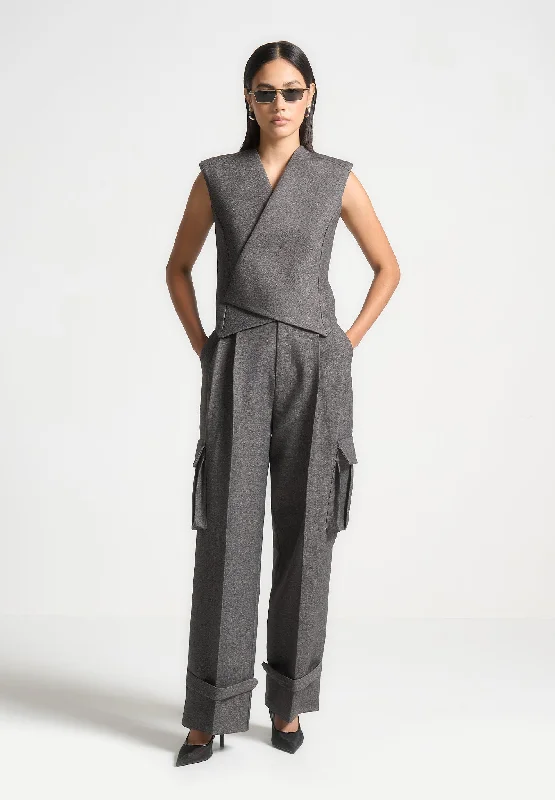 Checkered women's wool coats in a classic pattern for a timeless styleTextured Tailored Wrap Waistcoat - Grey Marl Checkered women's wool coats in a classic pattern for a timeless styleTextured Tailored Wrap Waistcoat - Grey Marl