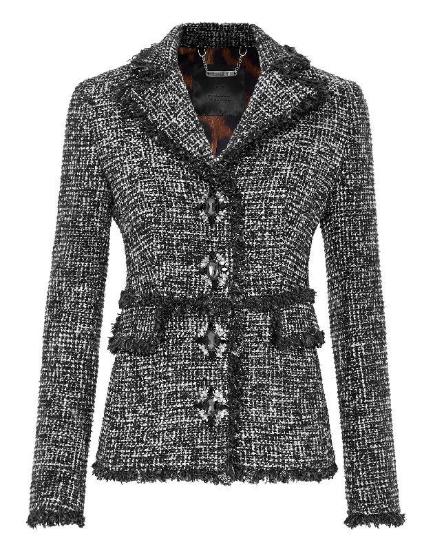 Plus Size Women's Cropped Velvet Blazers in Burgundy for a Night OutTweed Blazer