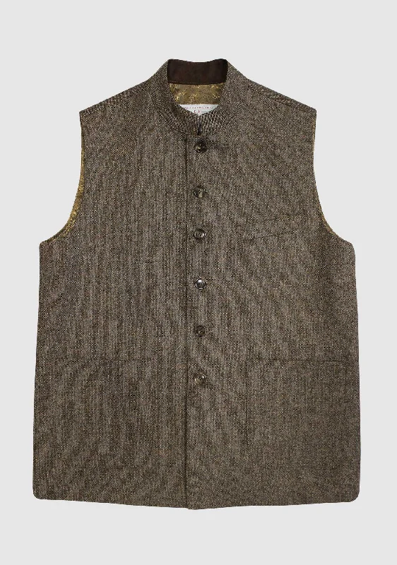 Long women's mac coats in a lightweight fabric for spring showersWilliam Nehru Waistcoat - Light Natural Long women's mac coats in a lightweight fabric for spring showersWilliam Nehru Waistcoat - Light Natural