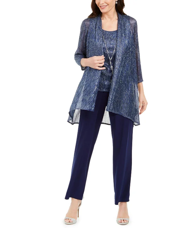 Women's Tailored Stretch Blazers in Navy Blue for Business MeetingsWomens 3PC Pants Open-Front Blazer Women's Tailored Stretch Blazers in Navy Blue for Business MeetingsWomens 3PC Pants Open-Front Blazer