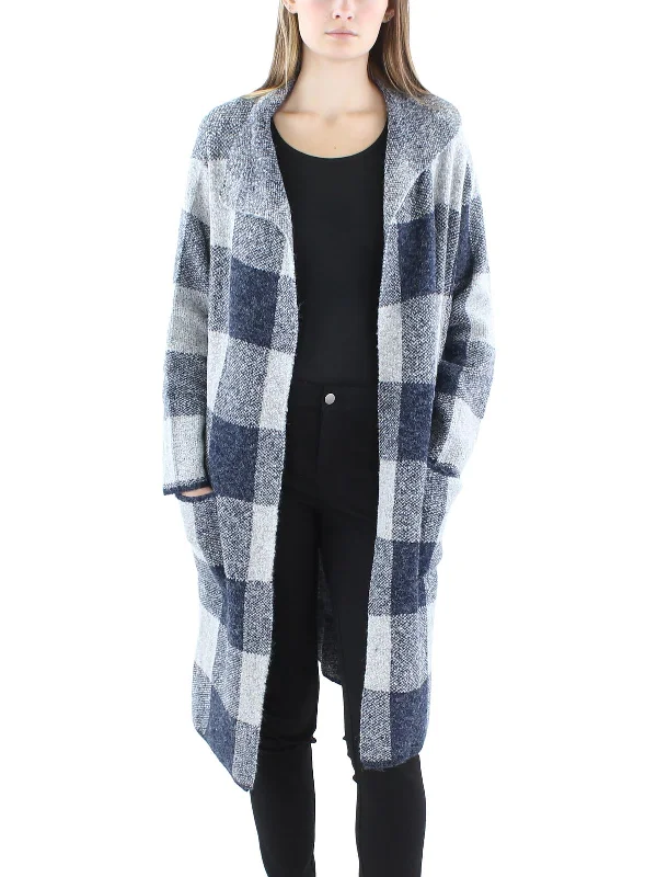 Mid - length women's down coats in a slim fit for a modern and sleek appearanceWomens Check Print Coatigan Open Front Mid - length women's down coats in a slim fit for a modern and sleek appearanceWomens Check Print Coatigan Open Front