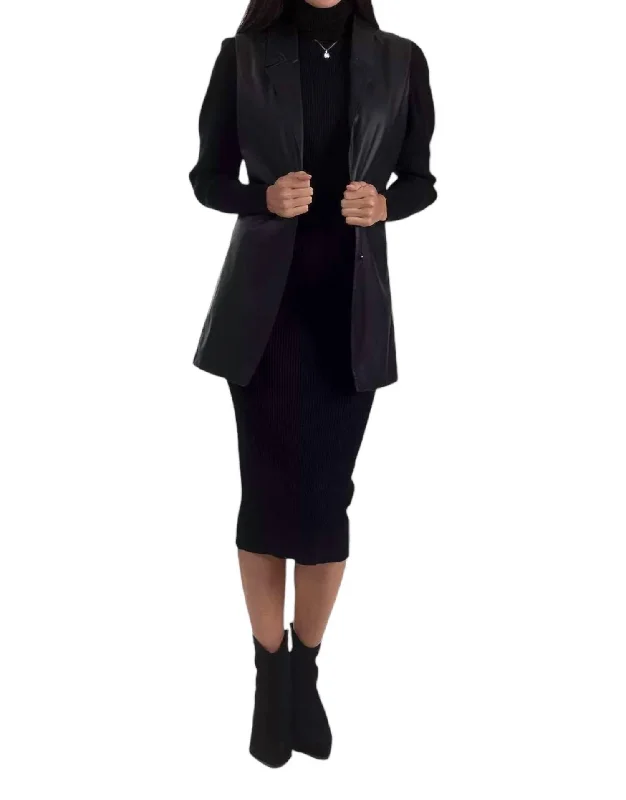 Women's Notched Lapel Blazers in Beige for a Timeless OutfitWomen's Faux Leather Sleeveless Blazer In Black Women's Notched Lapel Blazers in Beige for a Timeless OutfitWomen's Faux Leather Sleeveless Blazer In Black