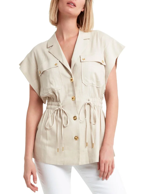 Women's longline double - breasted camel coats for a sophisticated lookWomens Linen Blend Cinch Waist Utility Jacket Women's longline double - breasted camel coats for a sophisticated lookWomens Linen Blend Cinch Waist Utility Jacket