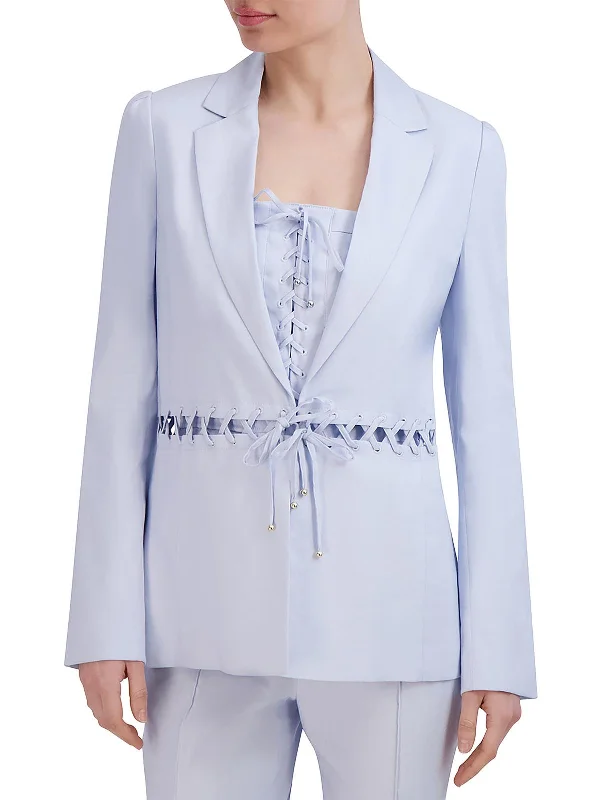 Women's Longline Linen Blazers in Pastel Colors for Summer EventsWomens Linen Blend Lace Up Suit Jacket