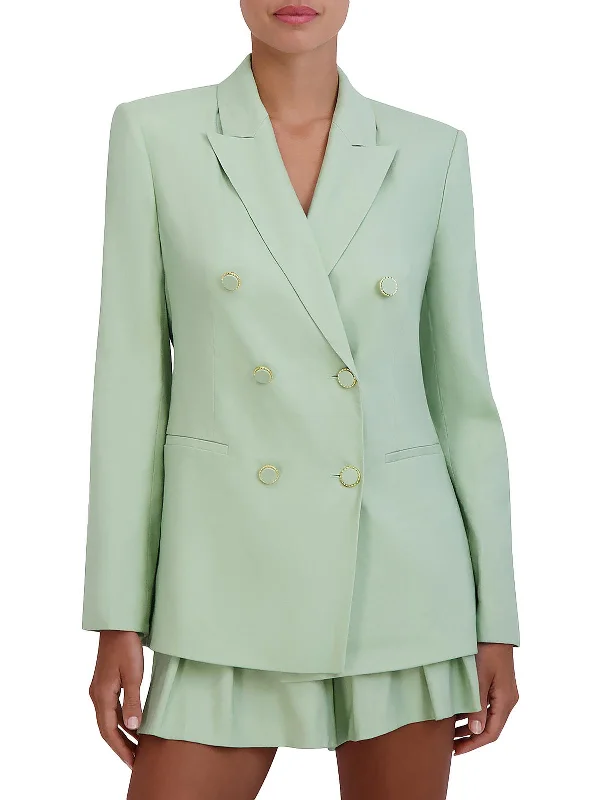 Women's Notched Lapel Blazers in Beige for a Timeless OutfitWomens Linen Blend Long Sleeve Double-Breasted Blazer