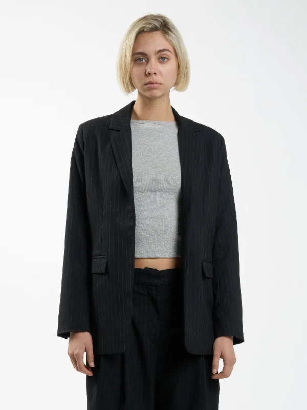 Women's cropped leather jackets with silver zippers for a punk - inspired outfitAllegra Blazer - Charcoal