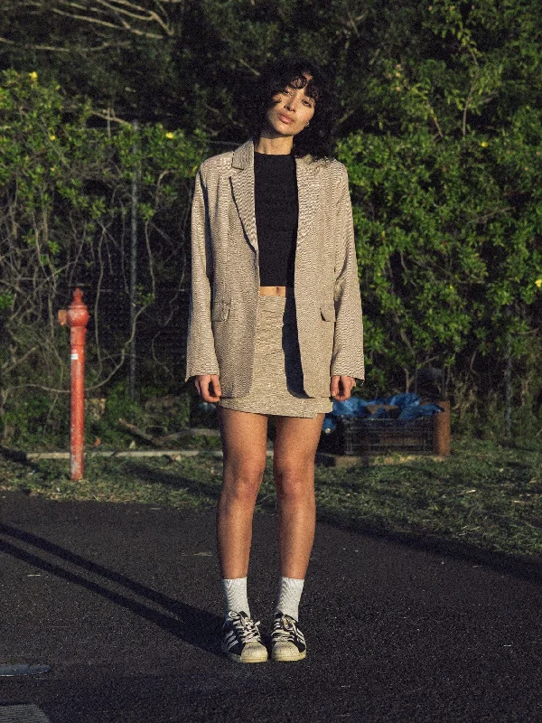 Women's long - line cardigan jackets in a soft knit for a cozy and elegant lookAllegra Twill Suiting Blazer - Tan Black Women's long - line cardigan jackets in a soft knit for a cozy and elegant lookAllegra Twill Suiting Blazer - Tan Black