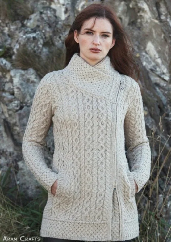 plus size women cardigan for comfortable layeringAran Crafts Athenry Asymmetric Coat | Oatmeal plus size women cardigan for comfortable layeringAran Crafts Athenry Asymmetric Coat | Oatmeal