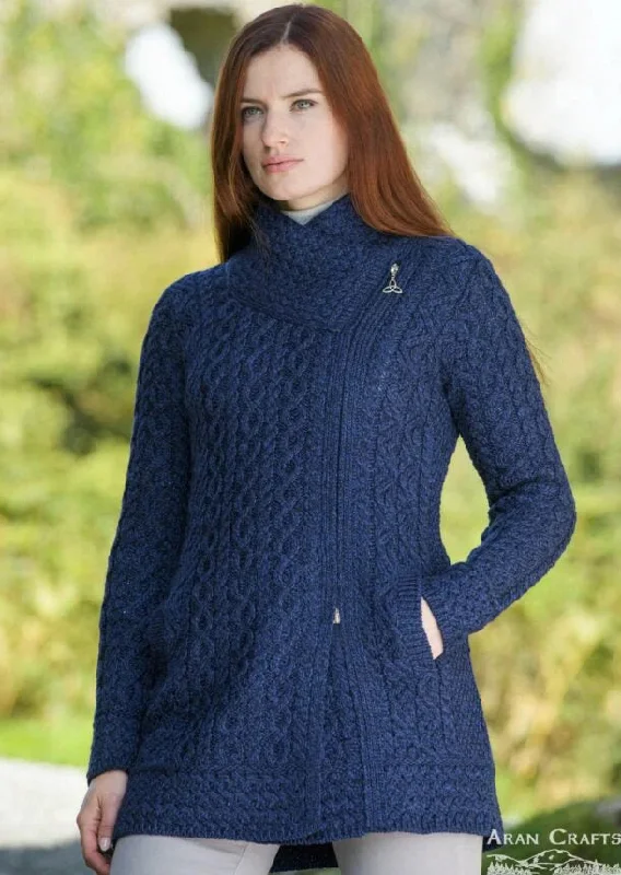 oversized women cardigan for a trendy and cozy lookAran Crafts Athenry Asymmetric Coat | Blue oversized women cardigan for a trendy and cozy lookAran Crafts Athenry Asymmetric Coat | Blue