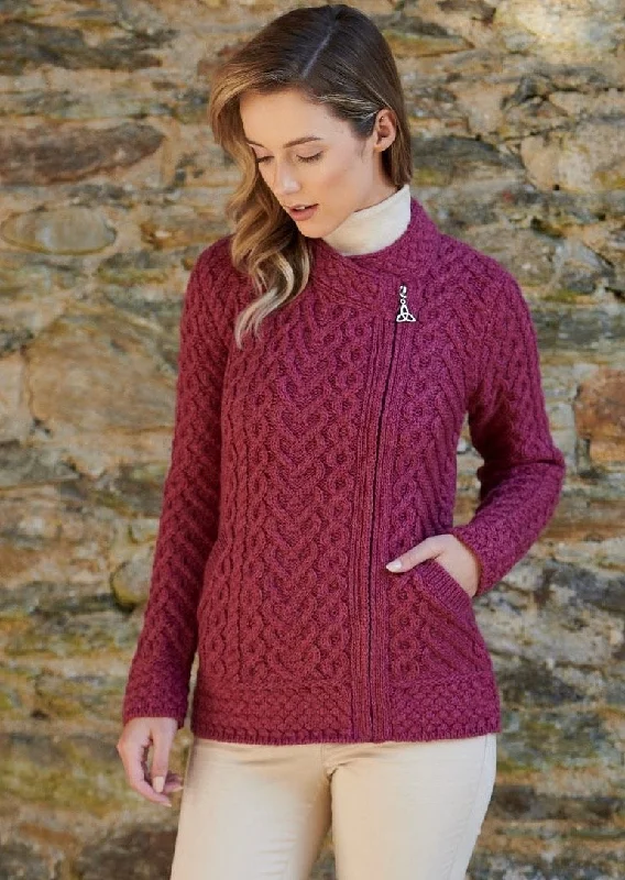 color block women cardigan with bold huesAran Heart Design Zip Cardigan | Magenta