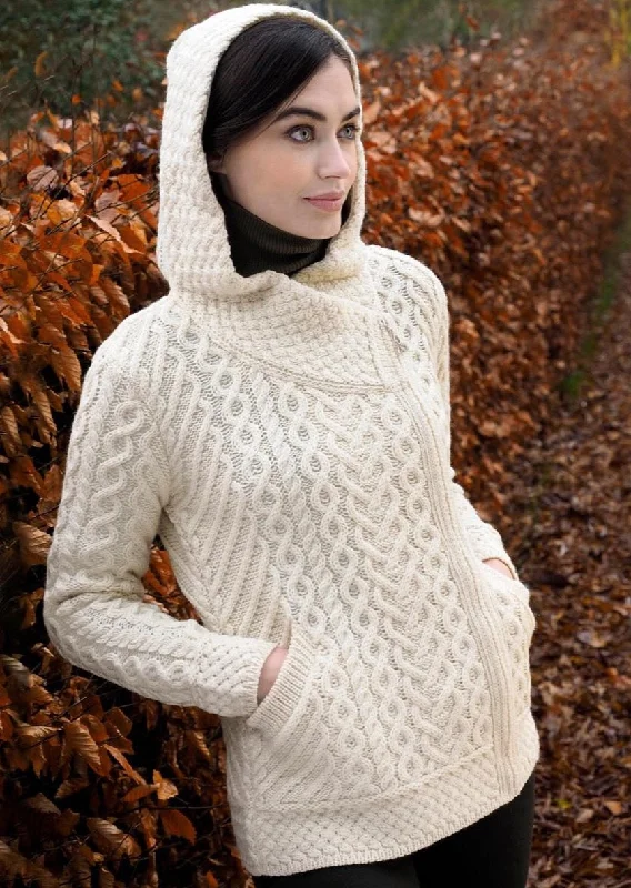 maternity women cardigan for expecting momsAran Crafts Side Zip Hooded Cardigan | Natural maternity women cardigan for expecting momsAran Crafts Side Zip Hooded Cardigan | Natural