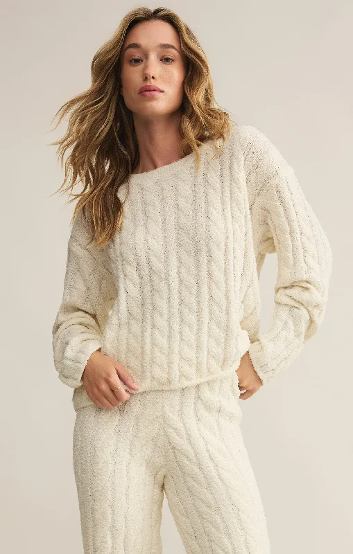 Plus Size Women's Oversized Knit Tops in Neutral ColorsCarol Cable Knit Top