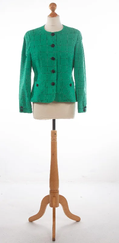 Women's cropped leather jackets with silver zippers for a punk - inspired outfitCaroline Charles Jacket Emerald Green Check Wool UK 12 Women's cropped leather jackets with silver zippers for a punk - inspired outfitCaroline Charles Jacket Emerald Green Check Wool UK 12