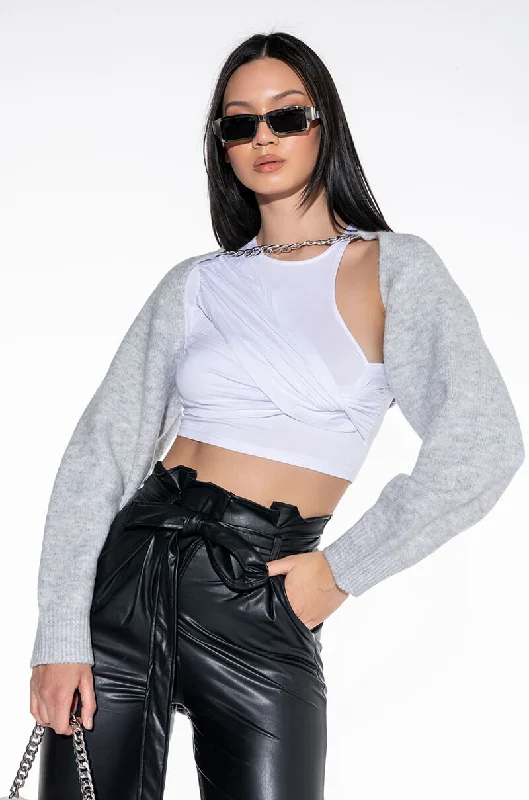 Plaid Women's Knit Button - Up Tops in a Preppy LookCELESTE CHAIN SHRUG SWEATER