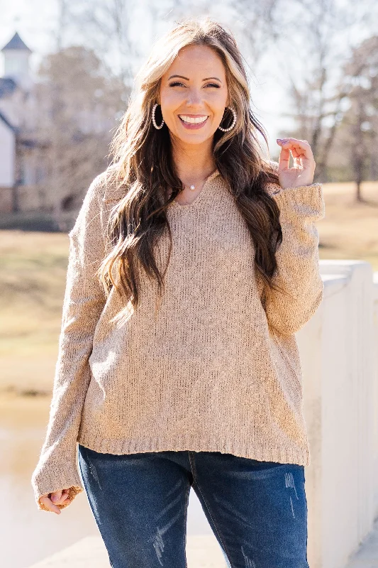 Women's Knit Halter Tops in a Trendy Design for Beach DaysCollared Bliss Sweater, Tan Women's Knit Halter Tops in a Trendy Design for Beach DaysCollared Bliss Sweater, Tan