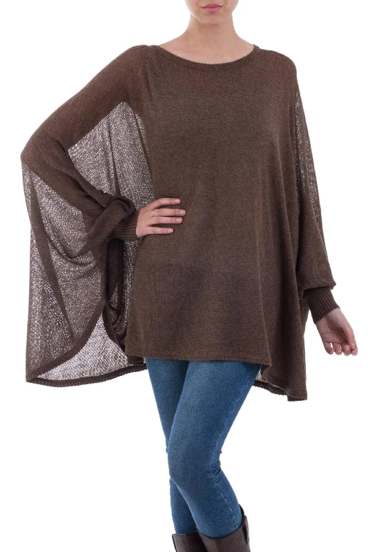 Long - Sleeve Women's Cable - Knit Tops in Earth Tones for FallDesert Breeze Soft Knit Bohemian Style Brown Drape Sweater from Peru Long - Sleeve Women's Cable - Knit Tops in Earth Tones for FallDesert Breeze Soft Knit Bohemian Style Brown Drape Sweater from Peru