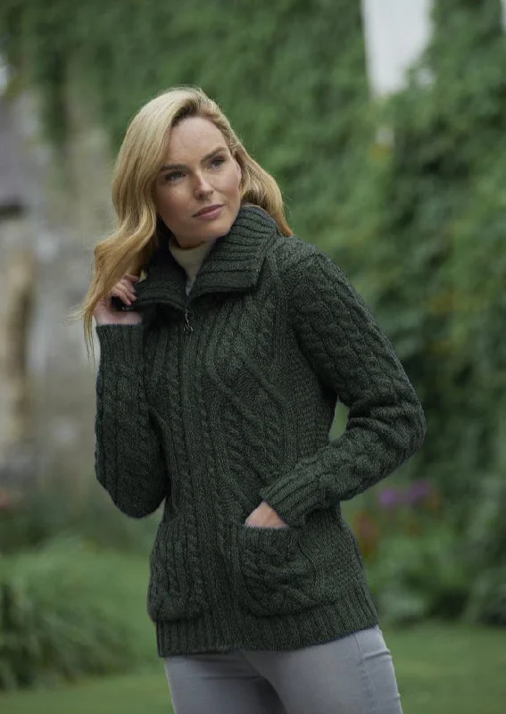 maternity women cardigan for expecting momsDouble Collar Aran Zipper Cardigan
