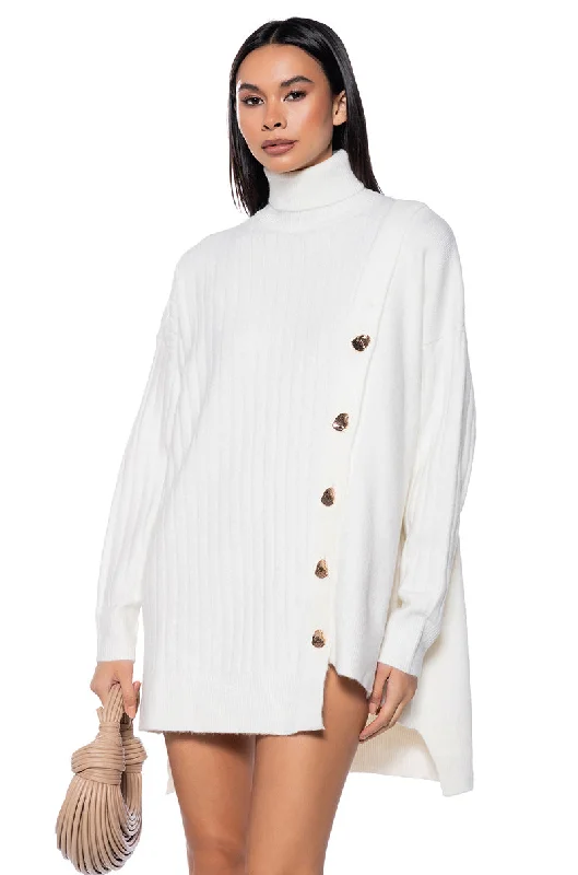 Women's Knit Boat - Neck Tops with a Loose Fit for ComfortELLIS OVERSIZED BUTTON DETAIL OPEN SIDE SWEATER Women's Knit Boat - Neck Tops with a Loose Fit for ComfortELLIS OVERSIZED BUTTON DETAIL OPEN SIDE SWEATER