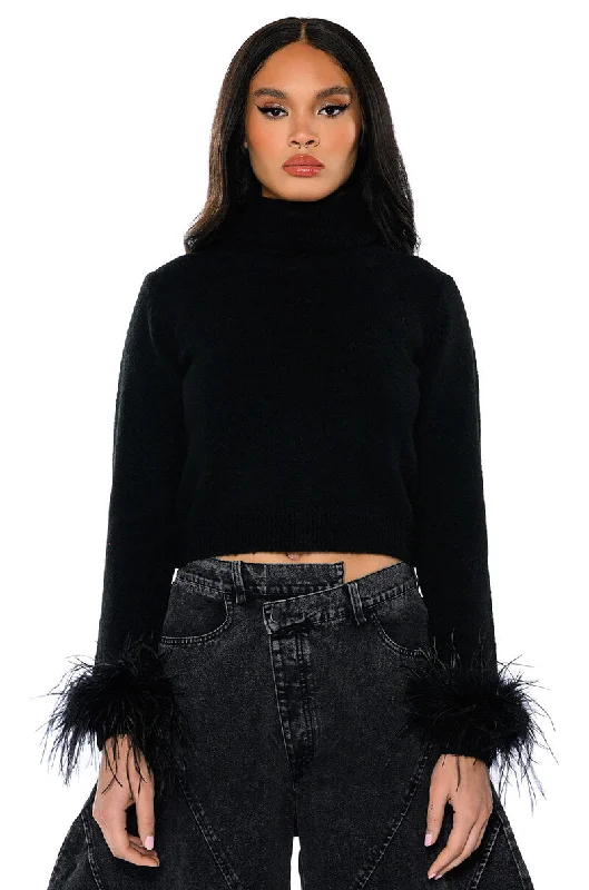 Women's Sleeveless Knit Tank Tops in Bright Summer HuesFANCY HUH FEATHER CUFF MOCK NECK SWEATER Women's Sleeveless Knit Tank Tops in Bright Summer HuesFANCY HUH FEATHER CUFF MOCK NECK SWEATER
