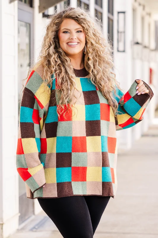 Women's Open - Front Knit Cardigans with a Longline DesignFeeling Your Best Self Sweater, Brown Multi Women's Open - Front Knit Cardigans with a Longline DesignFeeling Your Best Self Sweater, Brown Multi
