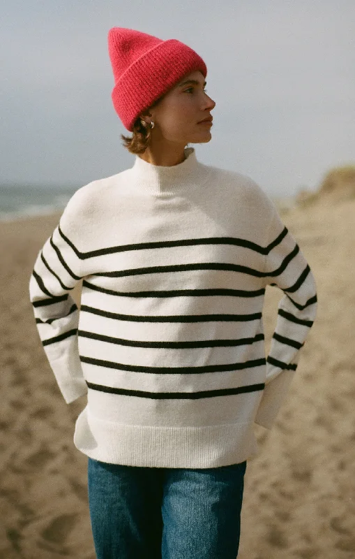 Women's Cropped Knit Tops with Ruffled Sleeves for a Feminine LookFin Stripe Turtleneck Sweater Women's Cropped Knit Tops with Ruffled Sleeves for a Feminine LookFin Stripe Turtleneck Sweater