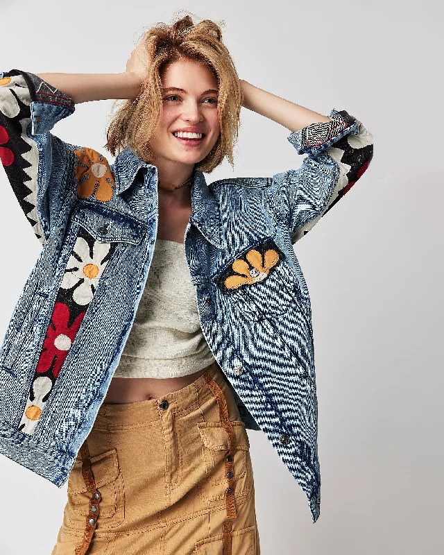 Women's shearling - lined suede jackets for ultimate warmth and luxuryAnnies Flower Bomb Jacket in Denim Medium Blue Women's shearling - lined suede jackets for ultimate warmth and luxuryAnnies Flower Bomb Jacket in Denim Medium Blue