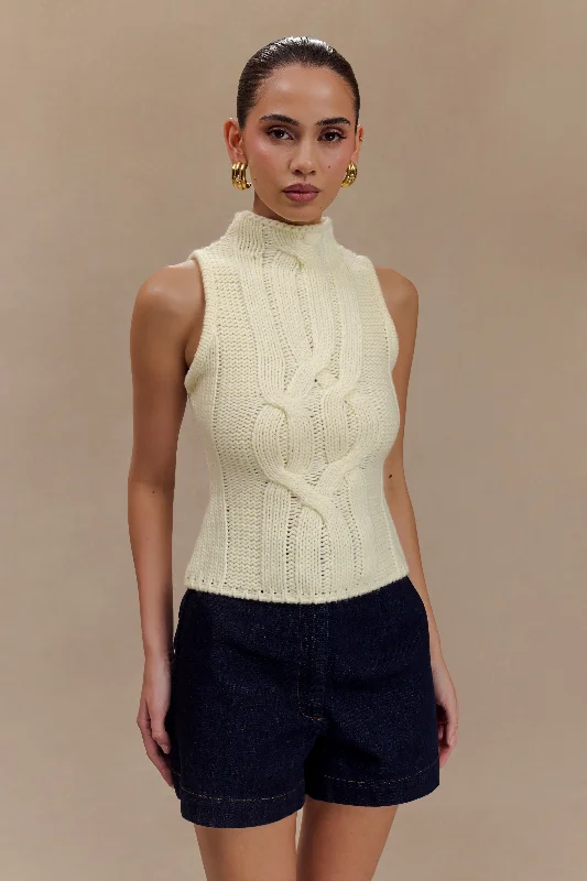 Striped Women's Knit Pullovers in a Classic PatternRoberta High Neck Cable Knit Top - Ivory Striped Women's Knit Pullovers in a Classic PatternRoberta High Neck Cable Knit Top - Ivory