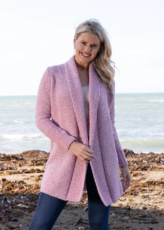 cropped women cardigan to pair with high - waisted jeansIrelandsEye Women's Kilcoole Coatigan | Pink cropped women cardigan to pair with high - waisted jeansIrelandsEye Women's Kilcoole Coatigan | Pink