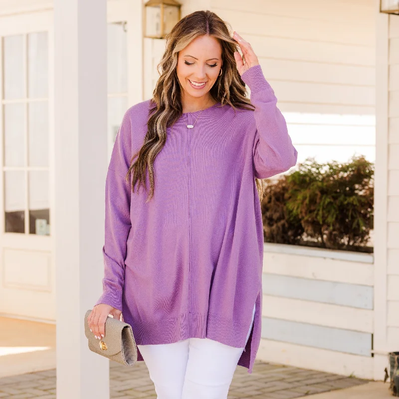 Striped Women's Knit Pullovers in a Classic PatternMiss Who You Were Sweater, Lilac Grey Striped Women's Knit Pullovers in a Classic PatternMiss Who You Were Sweater, Lilac Grey