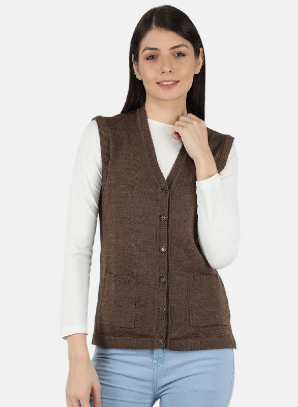 machine washable women cardigan for easy careWomen Brown Solid Cardigan
