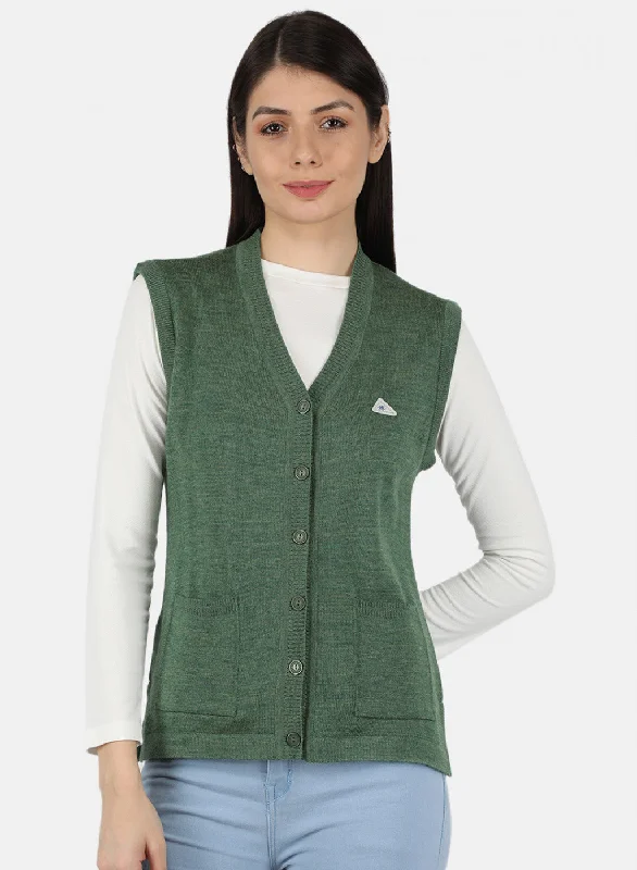 button down women cardigan with vintage buttonsWomen Green Solid Cardigan