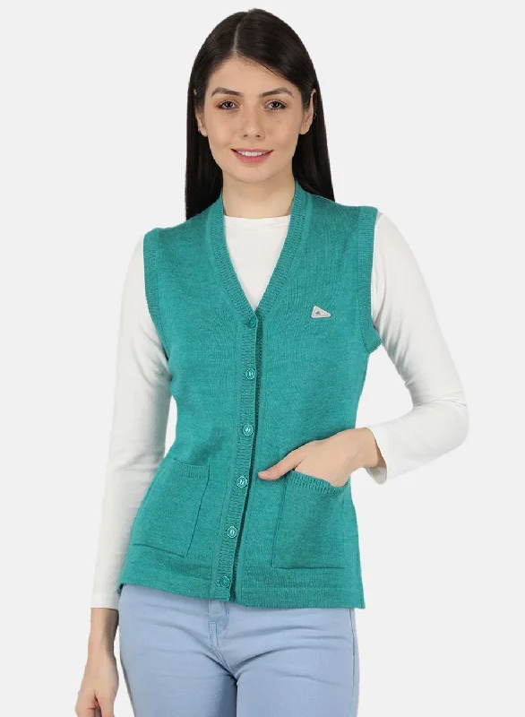 button down women cardigan with vintage buttonsWomen Green Solid Cardigan