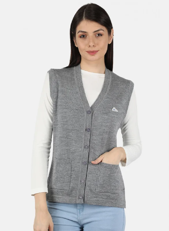 ribbed women cardigan with a classic textureWomen Grey Solid Cardigan