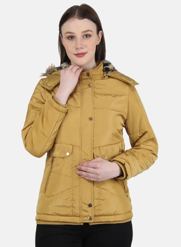 Women's moto jackets with a lace - up front for a unique and stylish touchWomen Mustard Solid Jacket Women's moto jackets with a lace - up front for a unique and stylish touchWomen Mustard Solid Jacket