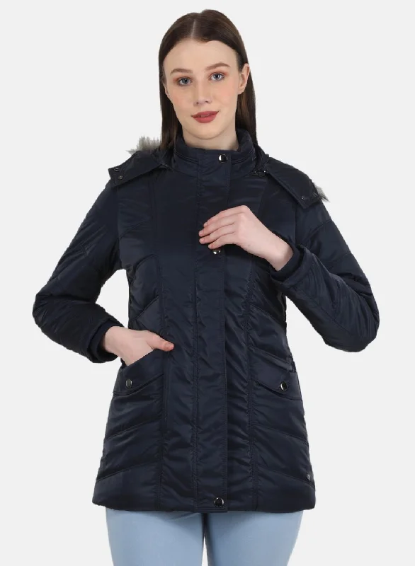 Women's long - length wool blend jackets for a warm and stylish winter lookWomen NAvy Blue Printed Jacket Women's long - length wool blend jackets for a warm and stylish winter lookWomen NAvy Blue Printed Jacket