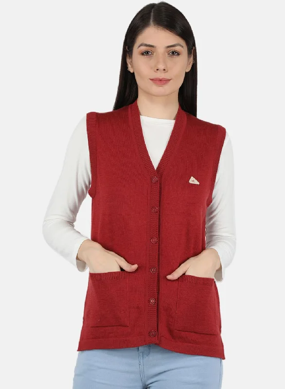 v neck women cardigan to elongate the necklineWomen Red Solid Cardigan