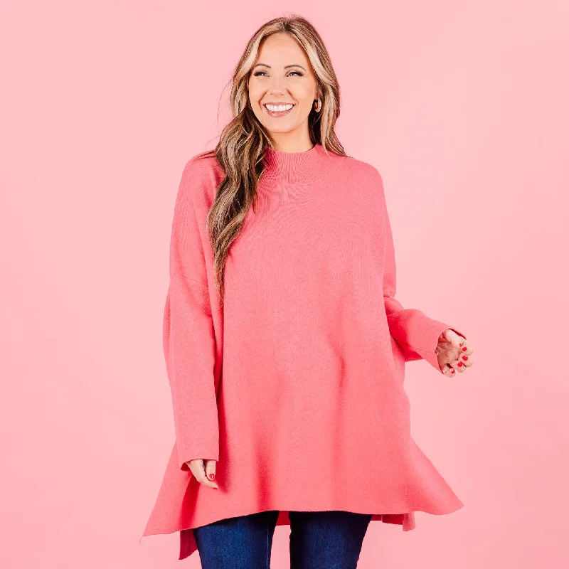 Mock - Neck Women's Knit Blouses in a Modern StyleNotting Hill Sweater, Hot Coral