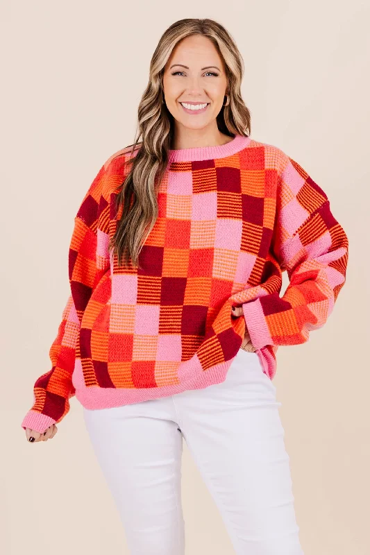 Women's Cropped Knit Tops with Ruffled Sleeves for a Feminine LookPatchwork Princess Sweater, Pink Women's Cropped Knit Tops with Ruffled Sleeves for a Feminine LookPatchwork Princess Sweater, Pink
