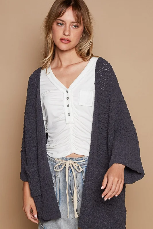 Mock - Neck Women's Knit Blouses in a Modern StylePOL Open Front Sweater Cardigan with Pockets Mock - Neck Women's Knit Blouses in a Modern StylePOL Open Front Sweater Cardigan with Pockets