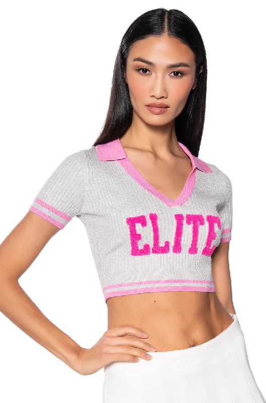 Women's Knit Halter Tops in a Trendy Design for Beach DaysPRETTY ELITE CROPPED COLLARED SWEATER Women's Knit Halter Tops in a Trendy Design for Beach DaysPRETTY ELITE CROPPED COLLARED SWEATER