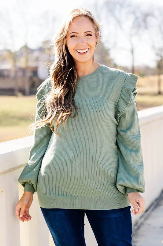 Solid - Color Women's Knit T - Shirts in a Lightweight MaterialReach For Me Sweater, Sage Solid - Color Women's Knit T - Shirts in a Lightweight MaterialReach For Me Sweater, Sage