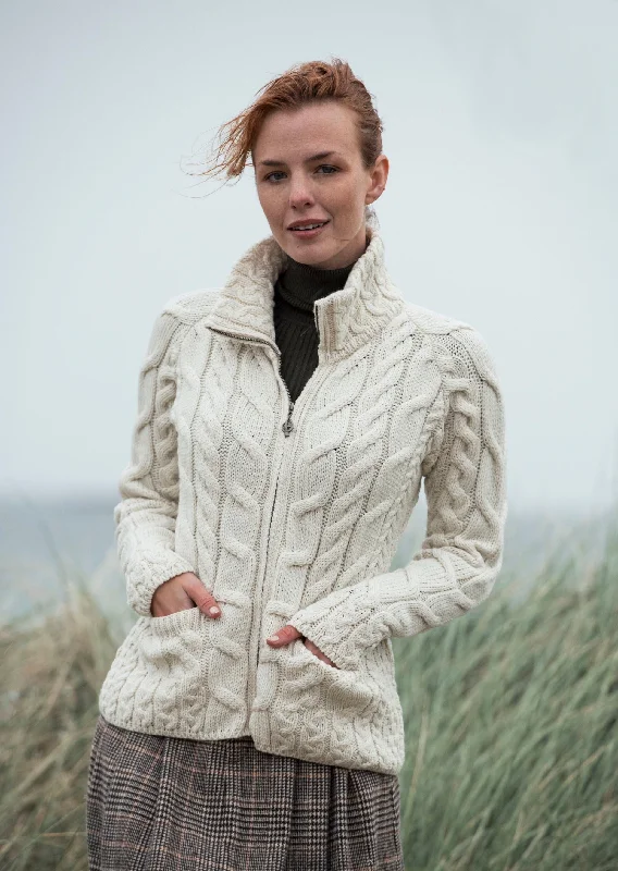 button down women cardigan with vintage buttonsAran Full Zip Cardigan | Natural