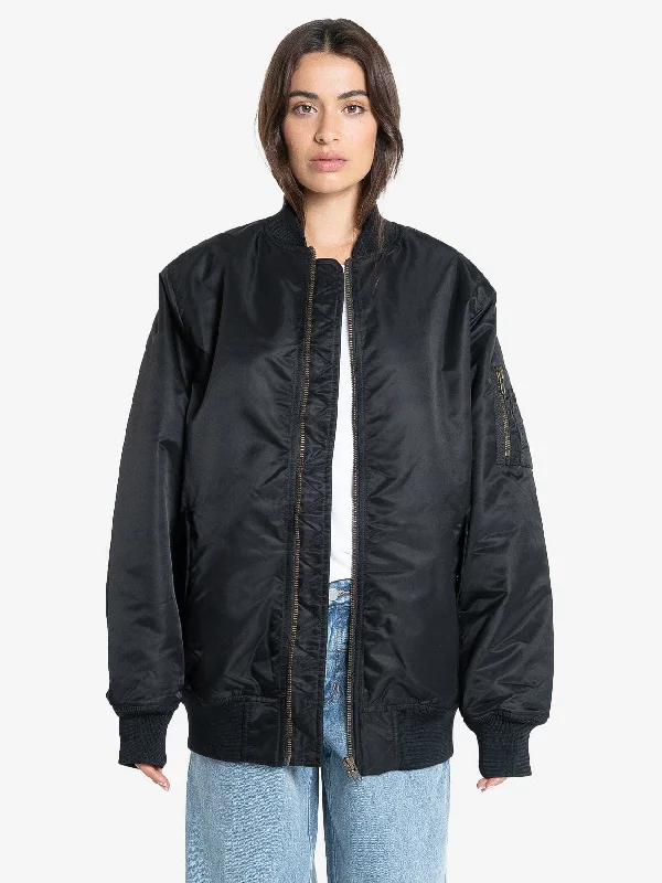 Women's military - style jackets with epaulets for a tough and fashionable appearanceThrills Union Oversized Bomber - Black Women's military - style jackets with epaulets for a tough and fashionable appearanceThrills Union Oversized Bomber - Black