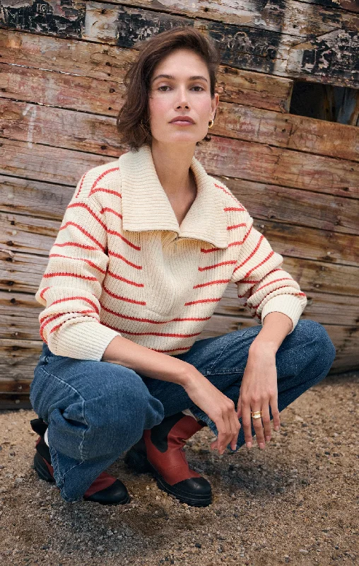 Mock - Neck Women's Knit Blouses in a Modern StyleVilla Half Zip Stripe Sweater