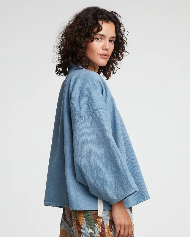 Women's bomber jackets with a holographic finish for a futuristic and eye - catching lookG.o.D Kimono Acid Denim Blue Women's bomber jackets with a holographic finish for a futuristic and eye - catching lookG.o.D Kimono Acid Denim Blue