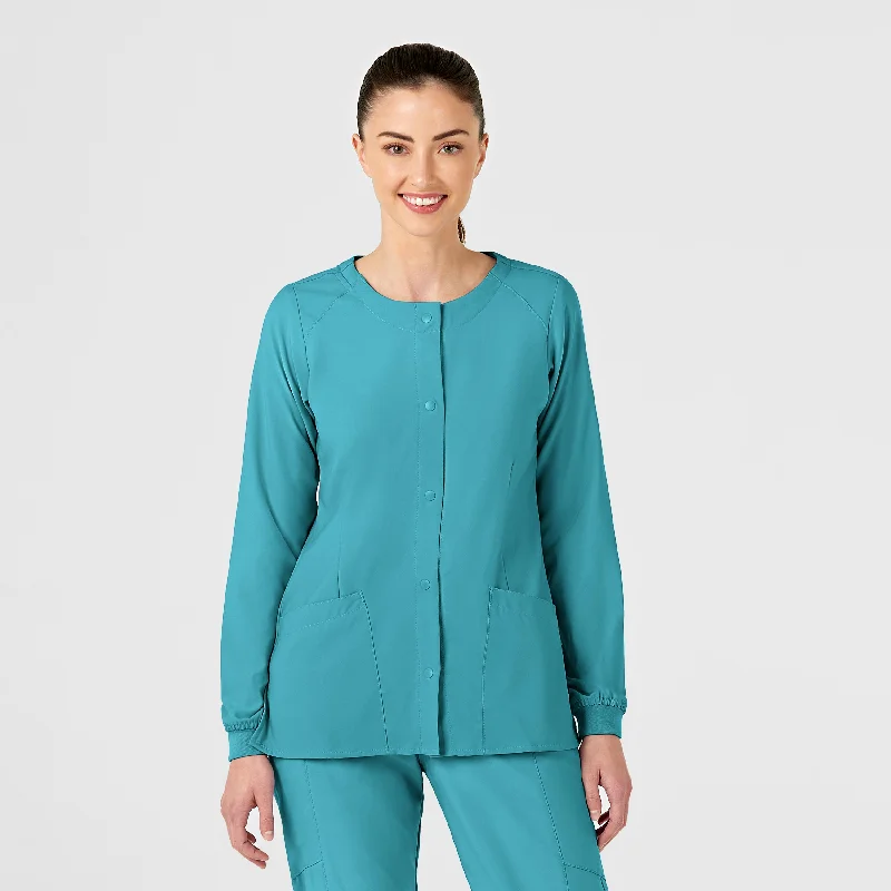 Women's quilted puffer jackets in a cropped silhouette for a modern twistW123 Women's Crew Neck Warm Up Scrub Jacket - Teal Blue Women's quilted puffer jackets in a cropped silhouette for a modern twistW123 Women's Crew Neck Warm Up Scrub Jacket - Teal Blue