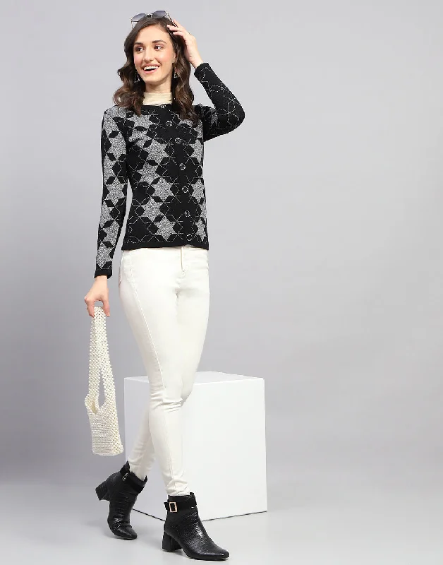 cable knit women cardigan with intricate patternsWomen Black Self Design Round Neck Full Sleeve Cardigan cable knit women cardigan with intricate patternsWomen Black Self Design Round Neck Full Sleeve Cardigan