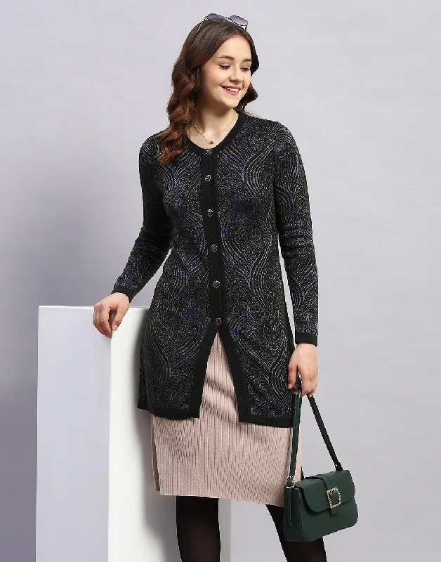 oversized women cardigan for a trendy and cozy lookWomen Black Self Design Round Neck Full Sleeve Cardigan oversized women cardigan for a trendy and cozy lookWomen Black Self Design Round Neck Full Sleeve Cardigan